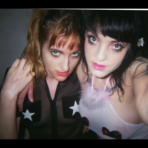 Rocker Vintage Mesh Star Short Sleeve Collared Top - Picture 2 of 2